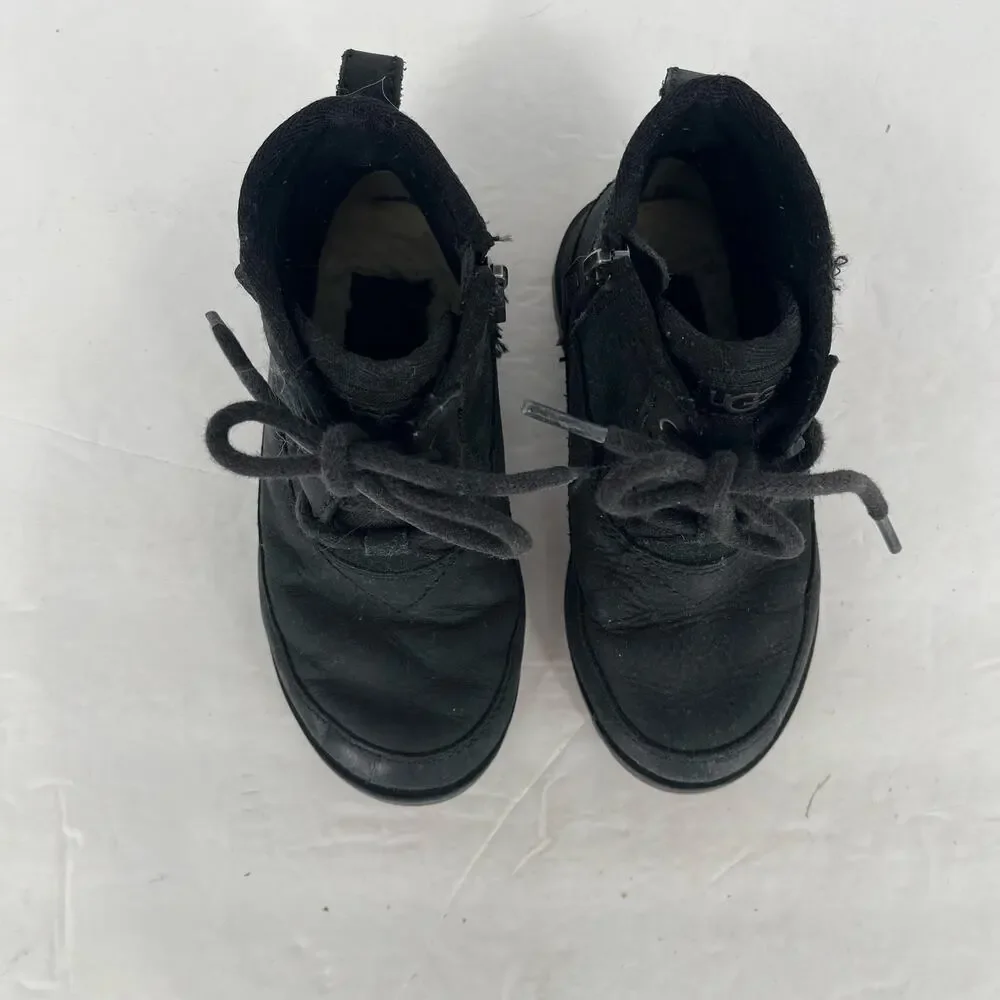 UGG Bradley Boys Black Leather Shearling Hiking Ankle Boots Size 10